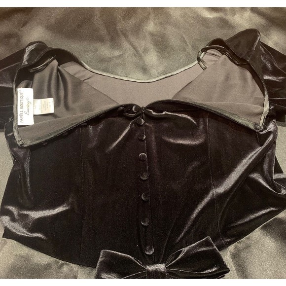 PAPELL BOUTIQUE Black Velvet Long Evening Dress 12 Long‎ Sleeve Vintage Glamor - Picture 4 of 8